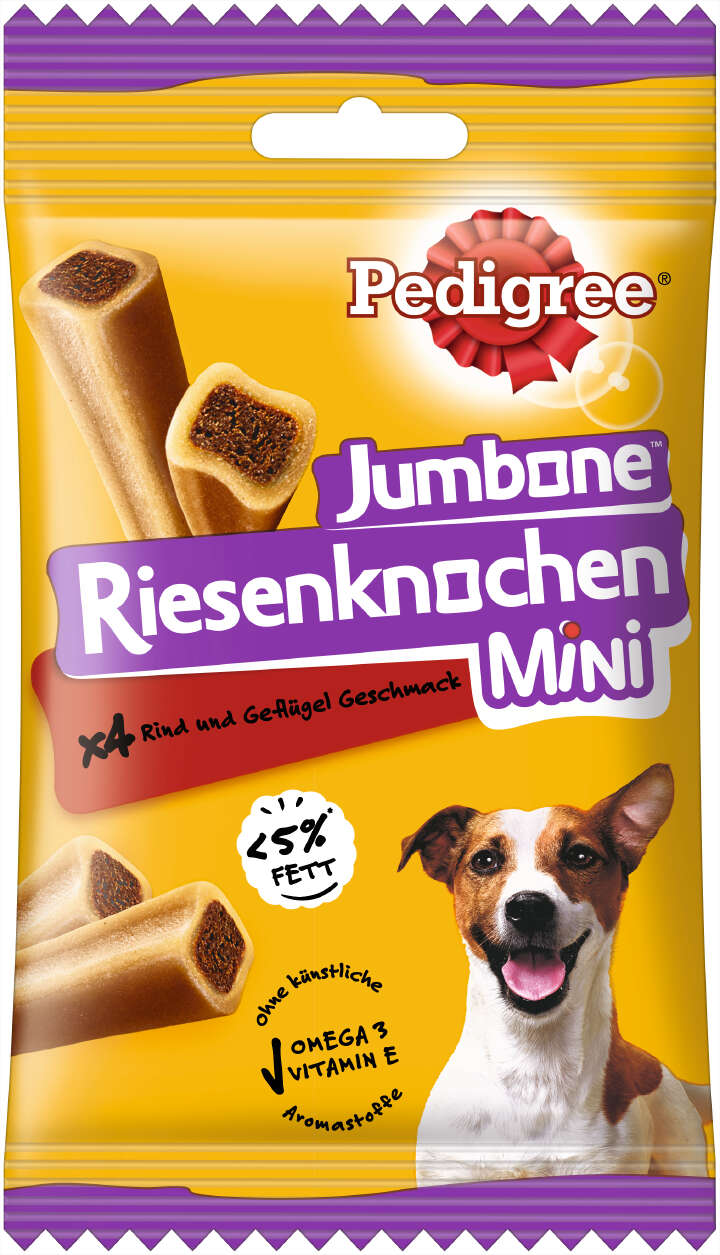 Pedigree Hundeleckerlis JUMBONE Riesenknochen Mini mit Rind und Geflügel Geschmack